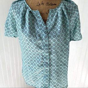 Kenar Aqua Blue Tile Print Top Sz S